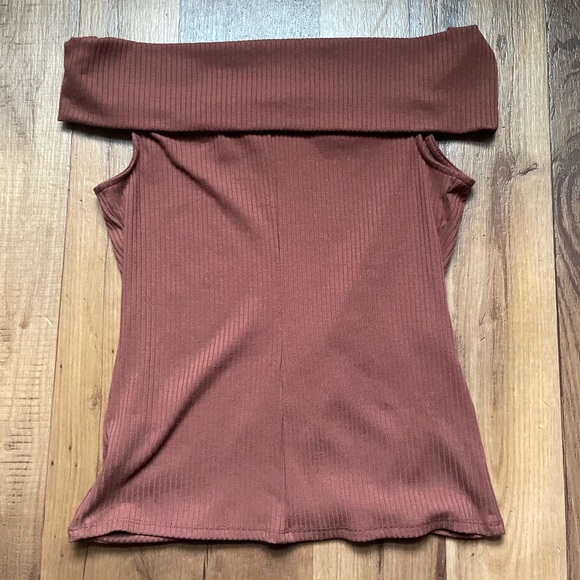 A New Day Off Shoulder Brown Ribbed Sweater Tank Top - Picture 2 of 7